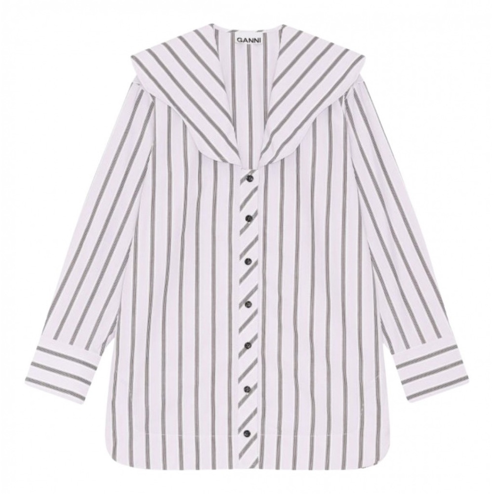 {Ganni} 🔷 Pinstriped collar button up top